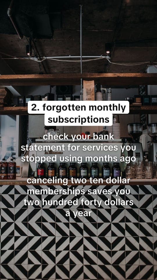 Tip slide: “forgotten monthly subscriptions”