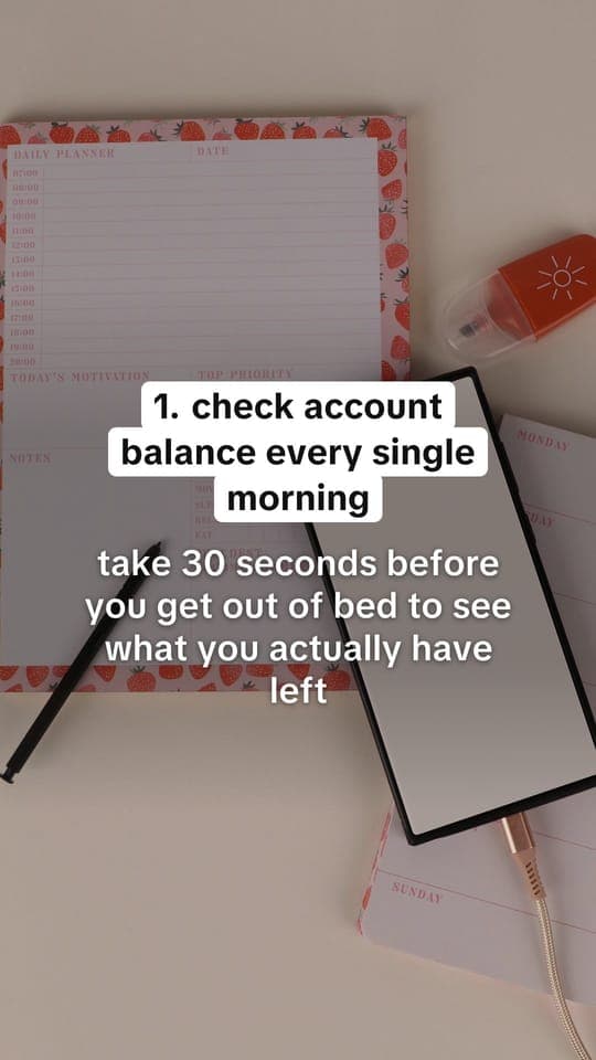 Tip slide: “check account balance every single morning”