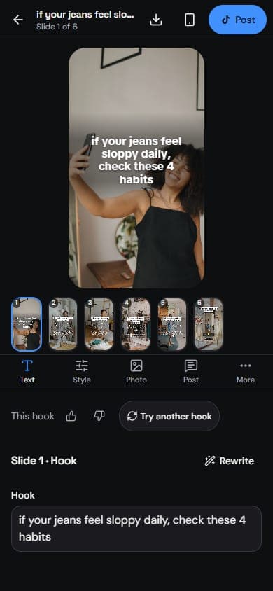 The editor on a phone, with the slide above and the tools in a sheet below