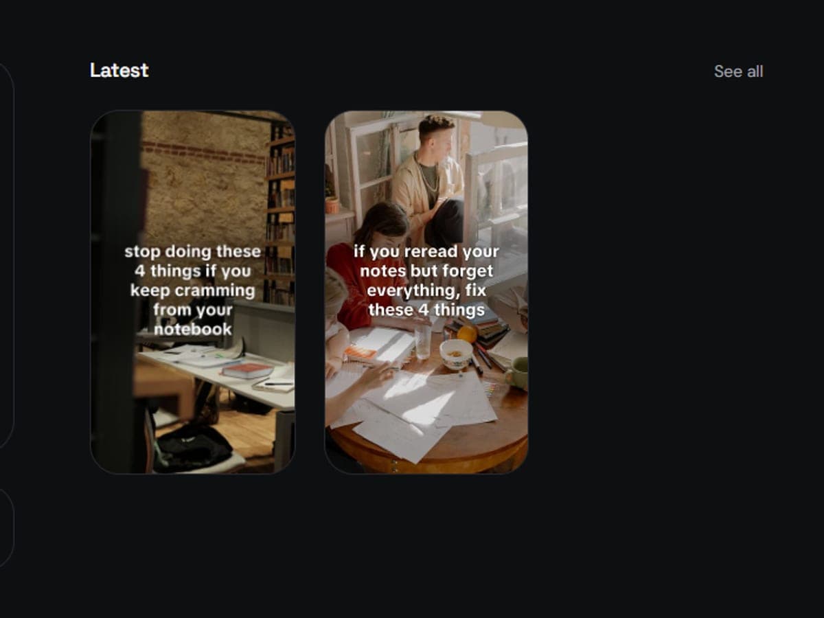 Finished slideshows for an example app on the Create screen