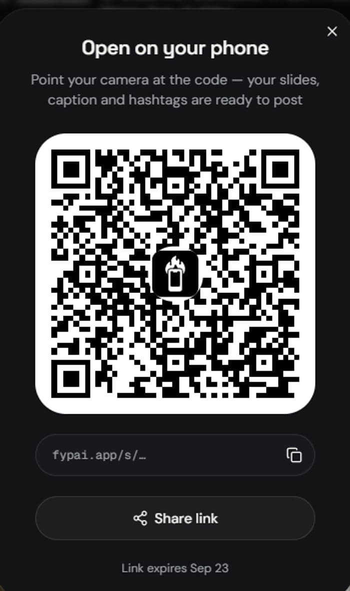 The Send to phone dialog, with a QR code that opens the slides on your phone